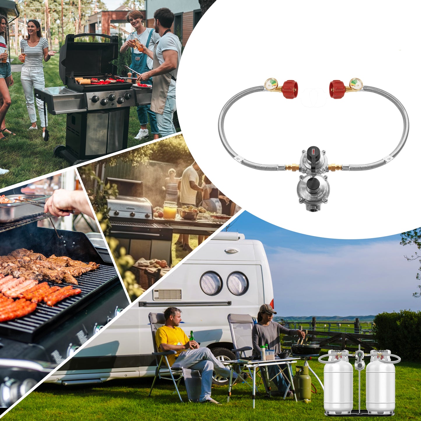 2 Stage Automatic Changeover LP Propane Gas Regulator with 36" RV Pigtail Propane Hoses