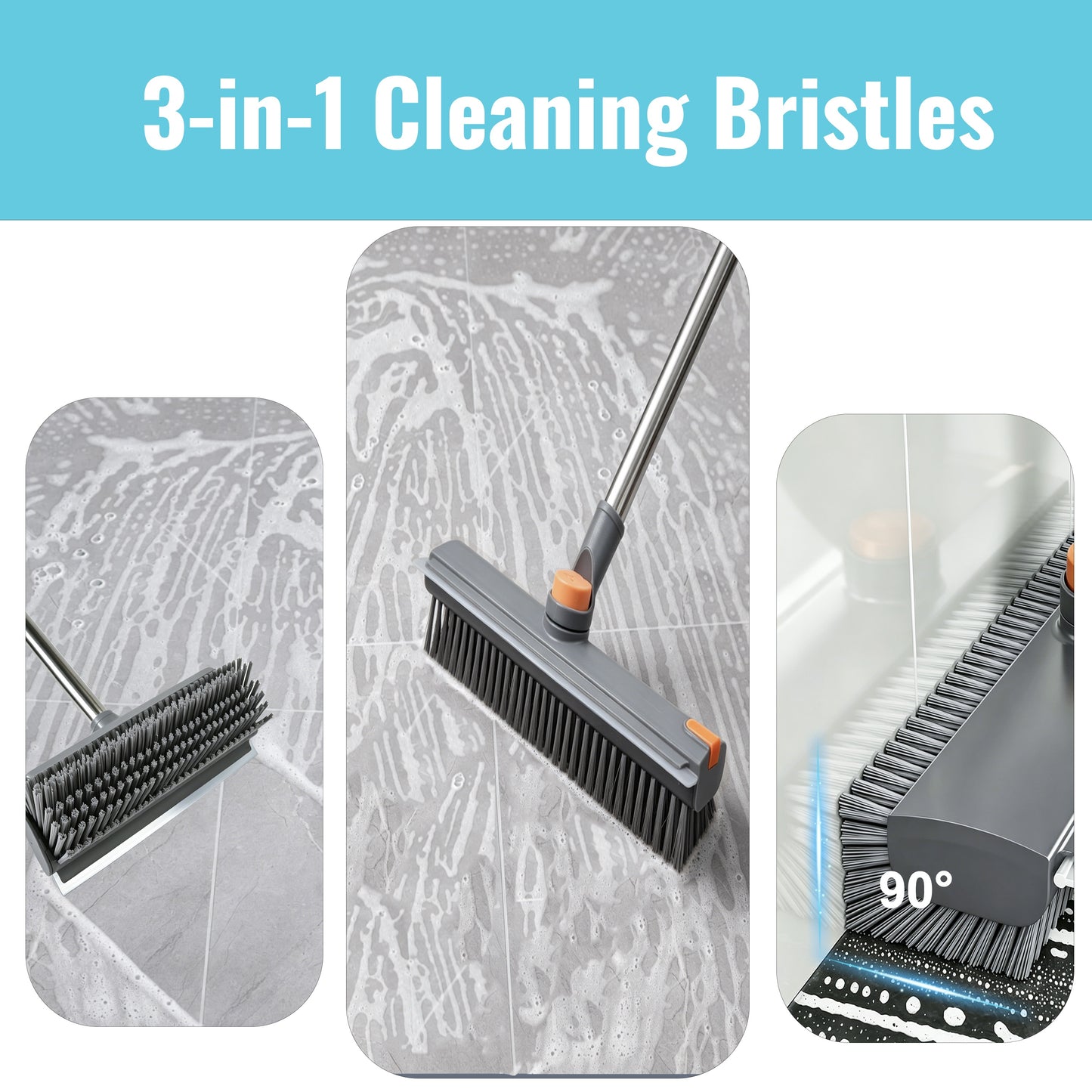 Floor Brush with Long Handle – 3-in-1 Bathroom and Shower Brush