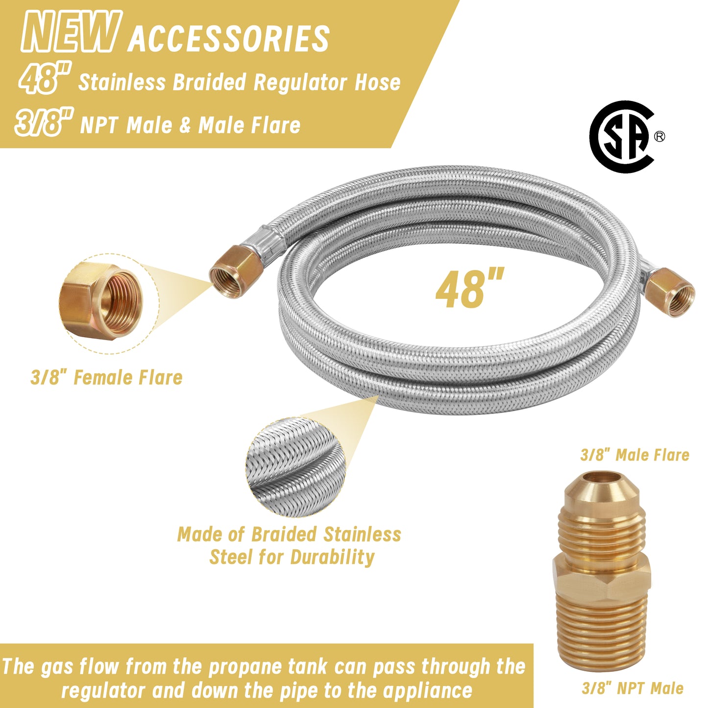2 Stage Automatic Changeover LP Propane Gas Regulator with 36" RV Pigtail Propane Hoses