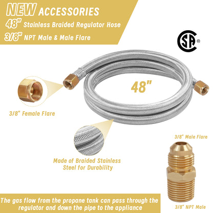 2 Stage Automatic Changeover LP Propane Gas Regulator with 36" RV Pigtail Propane Hoses