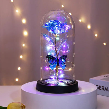 Mothers day gifts eternal butterfly rose display stand with LED lights