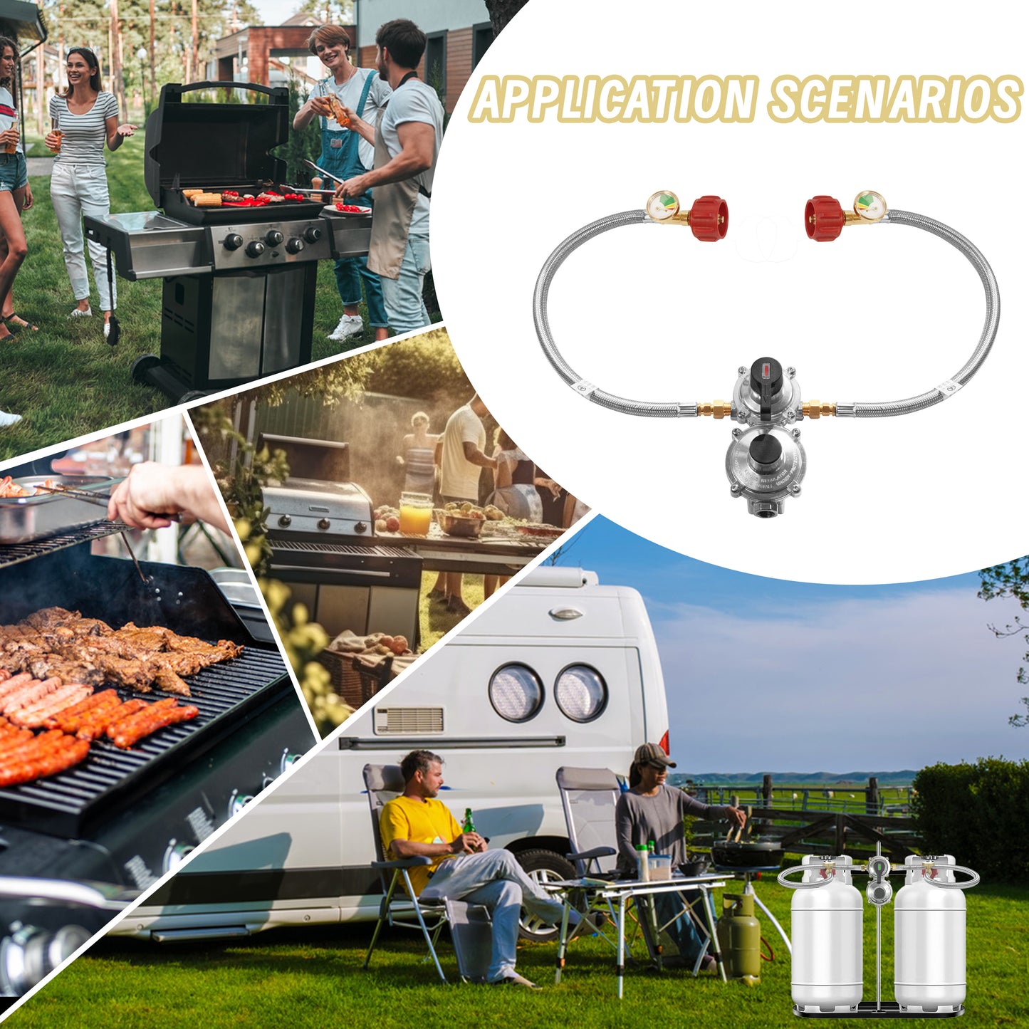 2 Stage Automatic Changeover LP Propane Gas Regulator with 36" RV Pigtail Propane Hoses