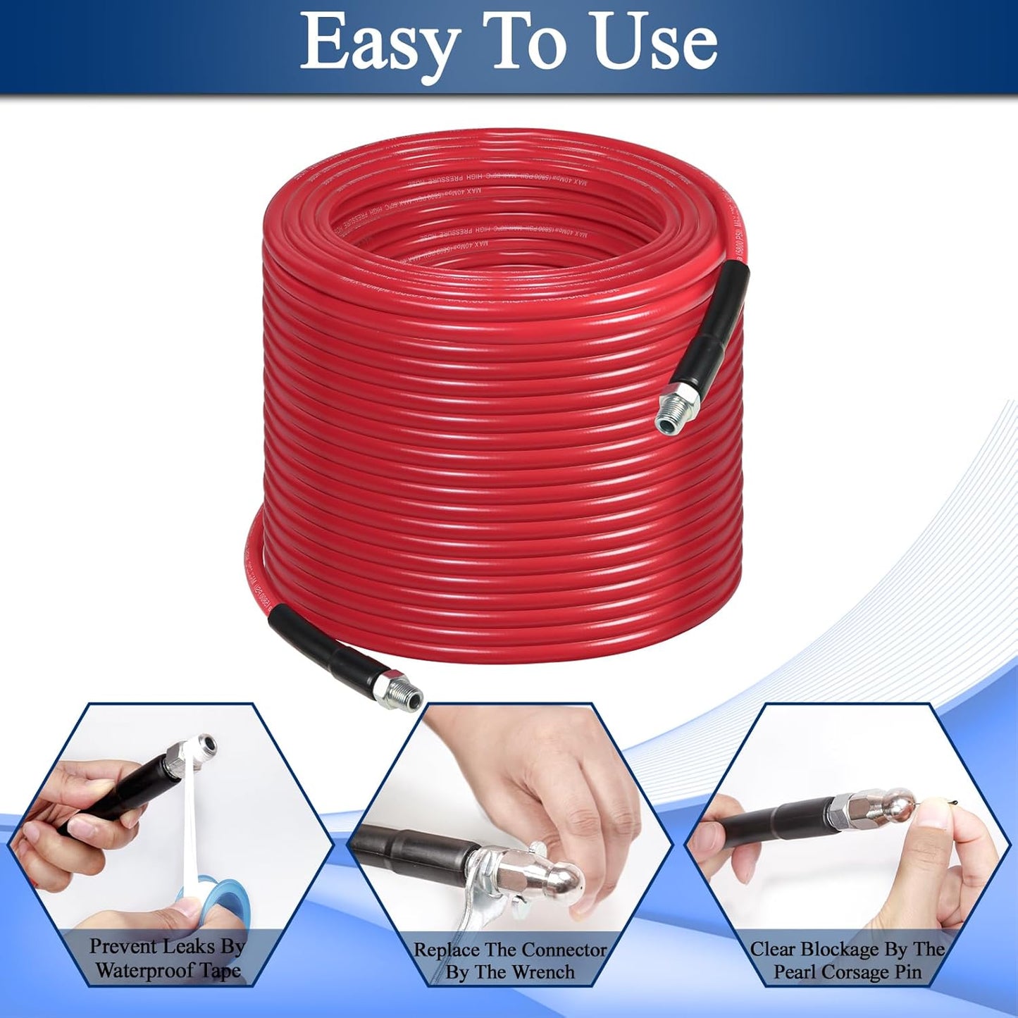 100FT Sewer Jetter Kit for Pressure Washer 1/4''NPT