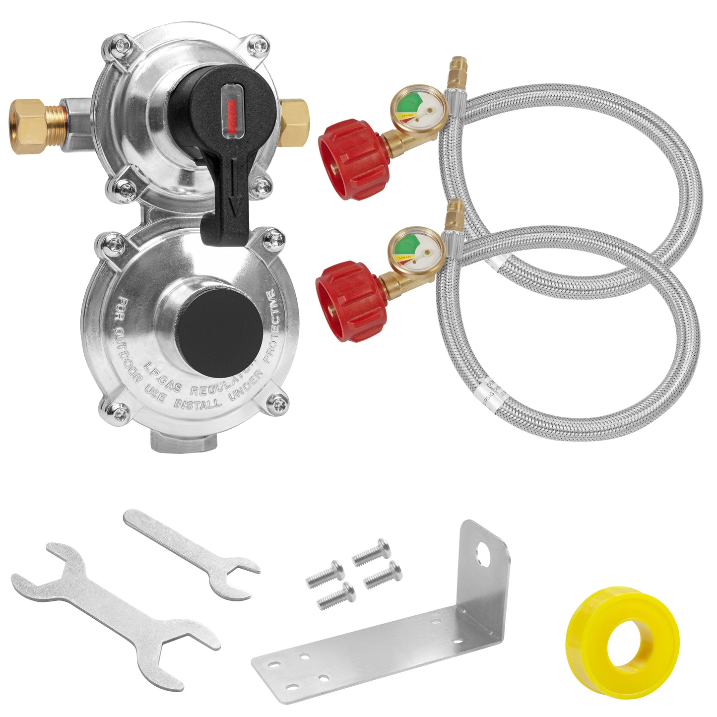 2 Stage Automatic Changeover LP Propane Gas Regulator with 36" RV Pigtail Propane Hoses