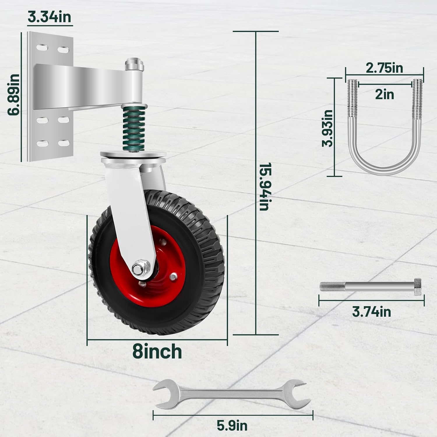 8 inch Fence Gate Wheel Spring Loaded Heavy Duty Gate Caster Wheels
