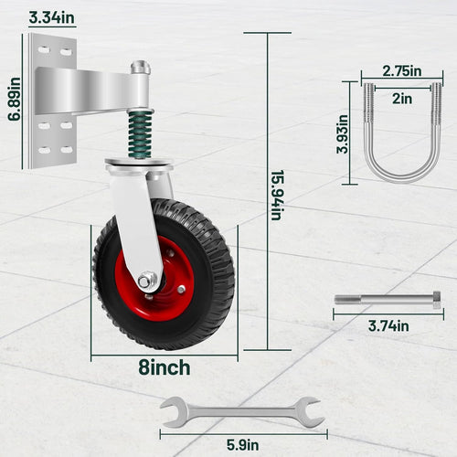 8 inch Fence Gate Wheel Spring Loaded Heavy Duty Gate Caster Wheels
