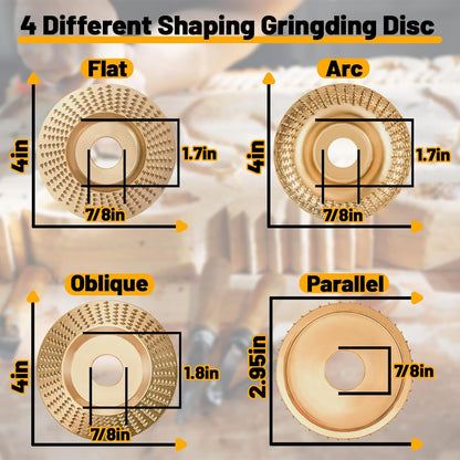 4PCS Angle Grinder Wood Carving Disc Set for 4 or 4 1/2 Attachment