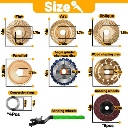 13PCS Wood Carving Disc Set for 4" or 4 1/2" Angle Grinde