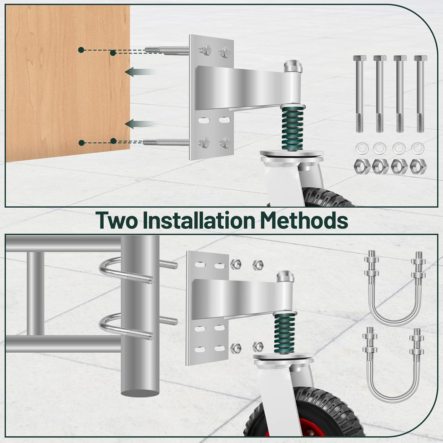 8 inch Fence Gate Wheel Spring Loaded Heavy Duty Gate Caster Wheels