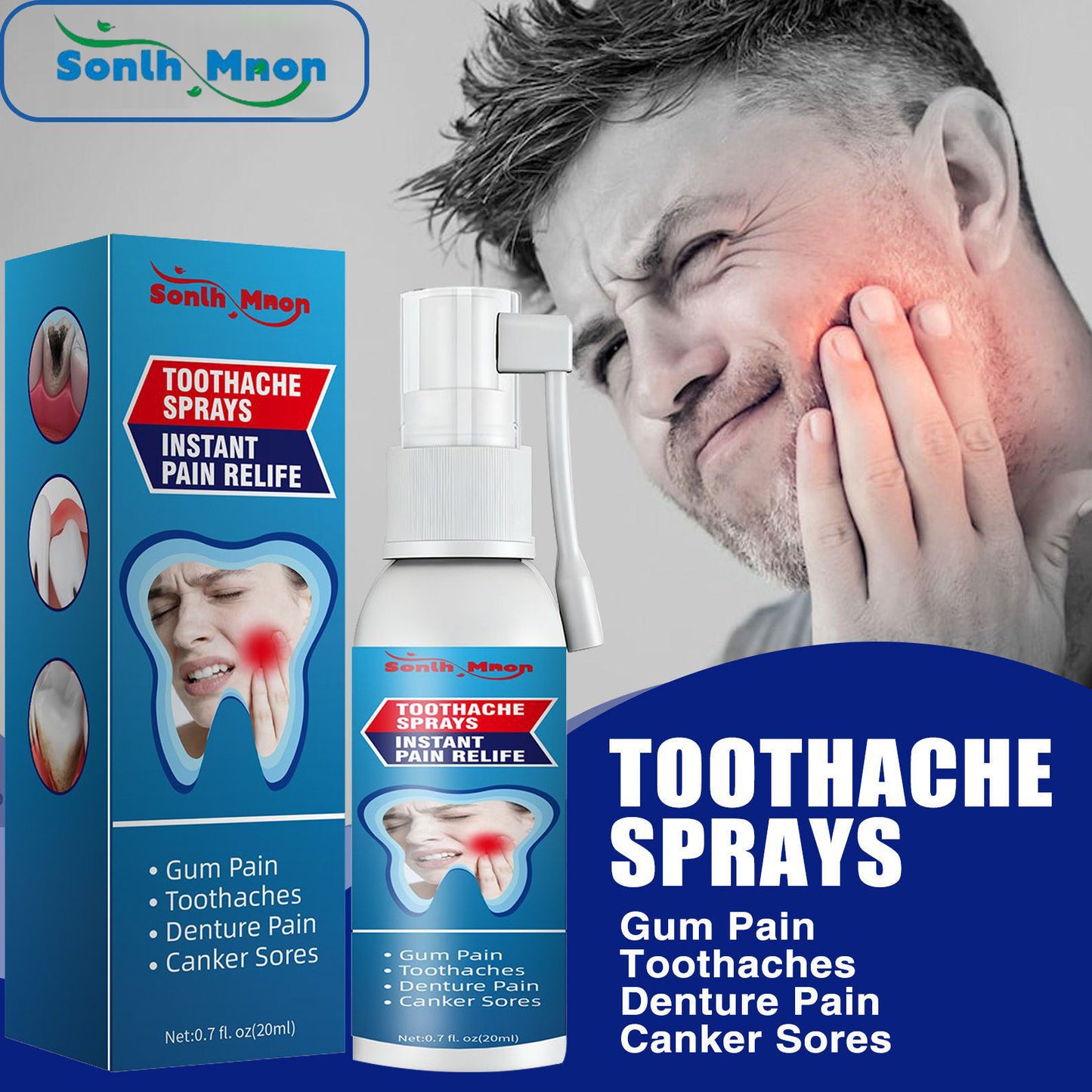 Antibacterial oral spray for preventing cavities relieving gum pain, and oral care