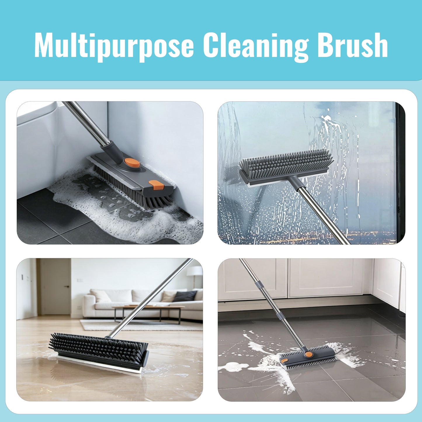 Floor Brush with Long Handle – 3-in-1 Bathroom and Shower Brush