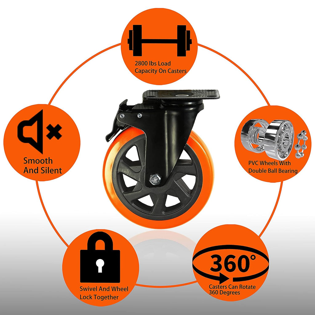 6 Inch Caster Wheels Heavy Duty Casters Load 2800 Lbs