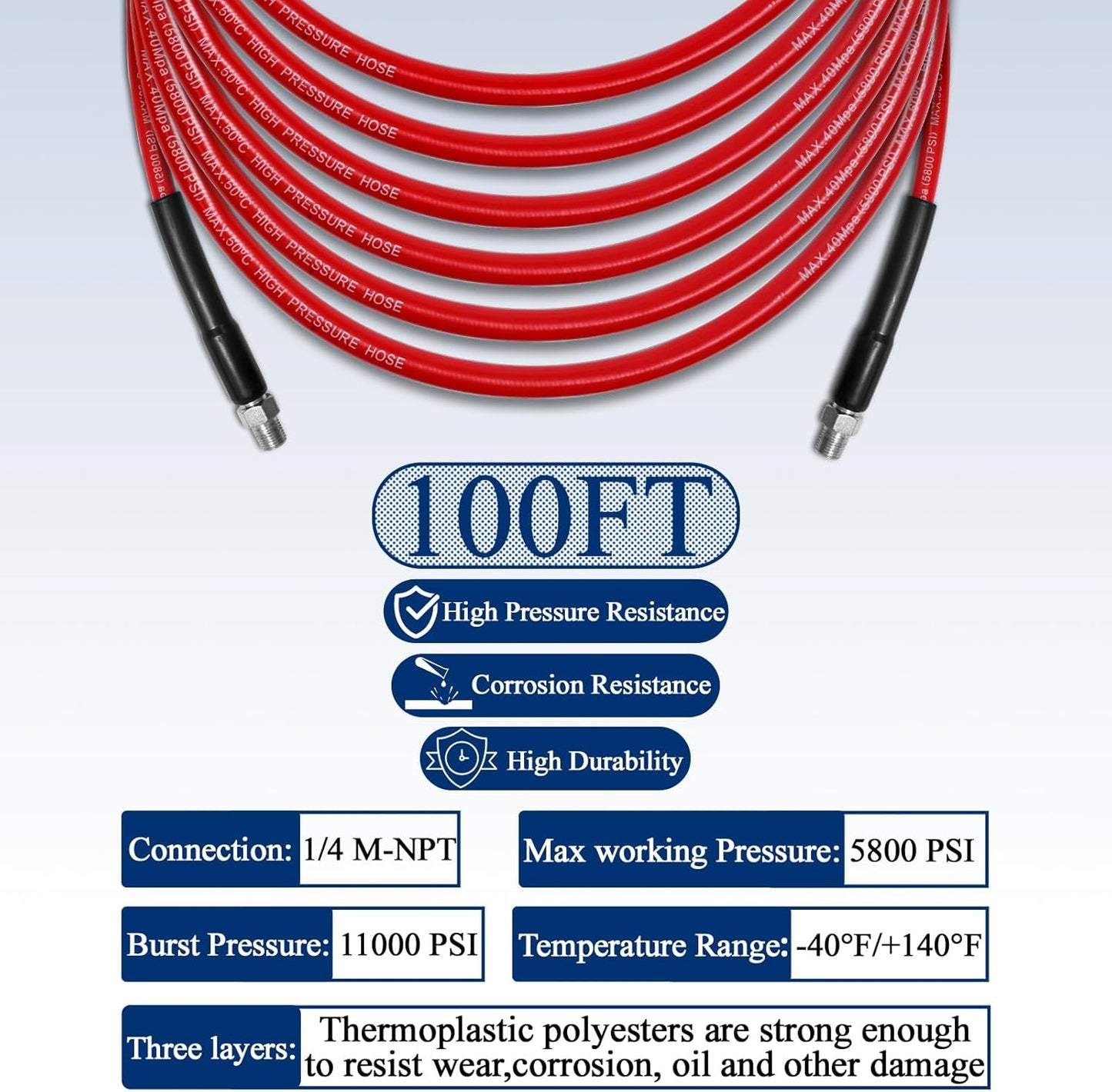 100FT Sewer Jetter Kit for Pressure Washer 1/4''NPT