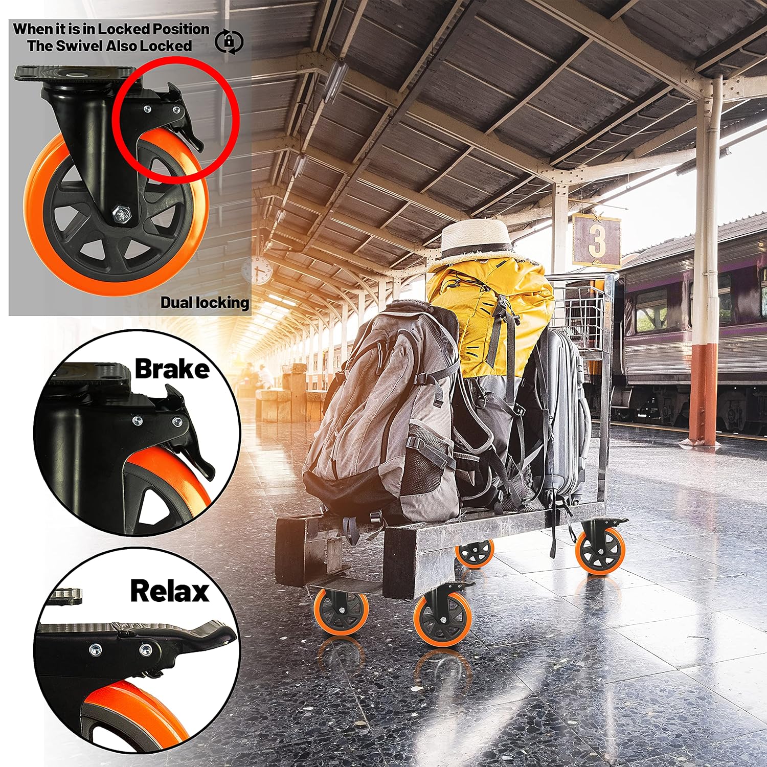 6 Inch Caster Wheels Heavy Duty Casters Load 2800 Lbs