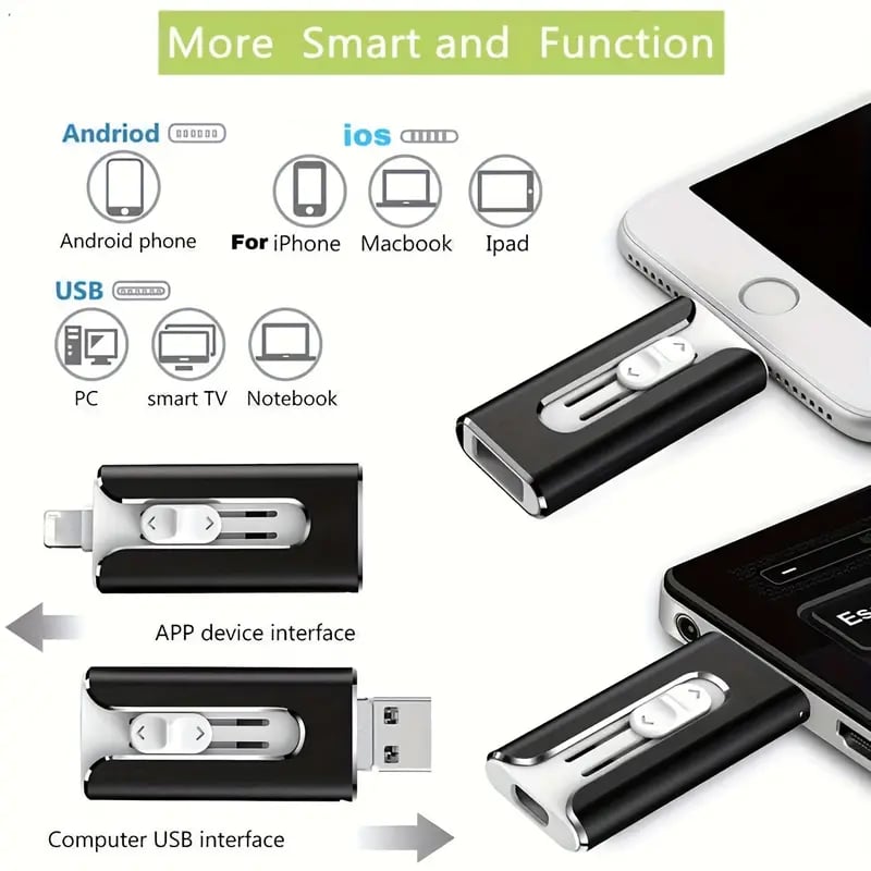 32GB~2TB Micro USB + 8 Pin + USB 3.0 3 in 1 Mobile Phone Computer U-Disk