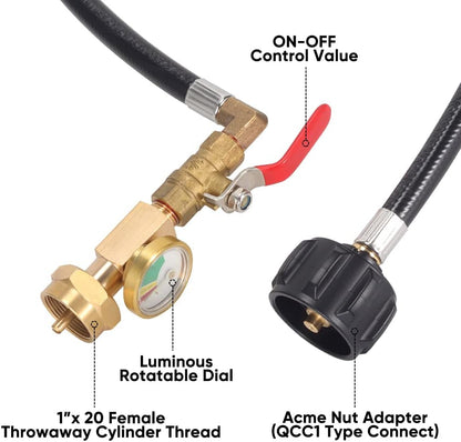 Pressure Gauge 36" Propane Refill Adapter