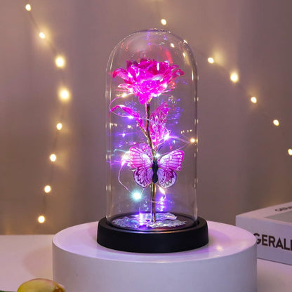 Mothers day gifts eternal butterfly rose display stand with LED lights
