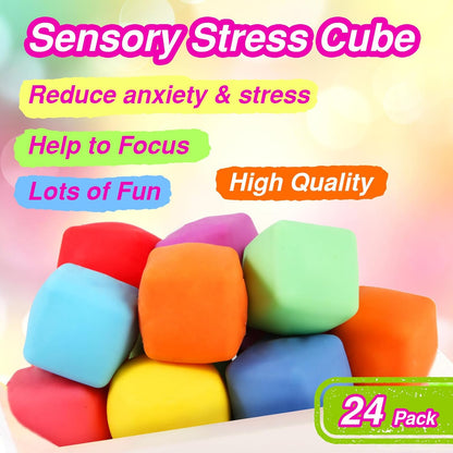 24 Pack Slow Rising Stress Cube  Dough Stress Balls Soft Fidget Squishy Toys