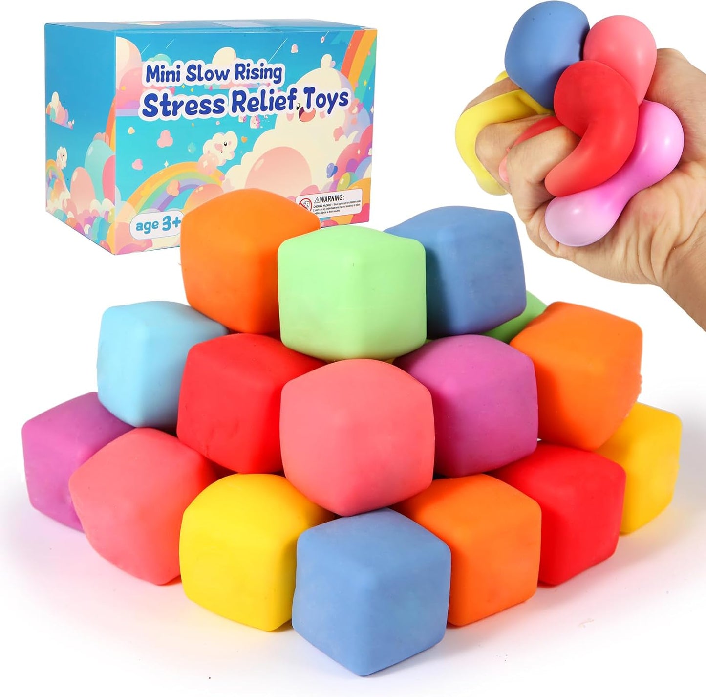 24 Pack Slow Rising Stress Cube  Dough Stress Balls Soft Fidget Squishy Toys