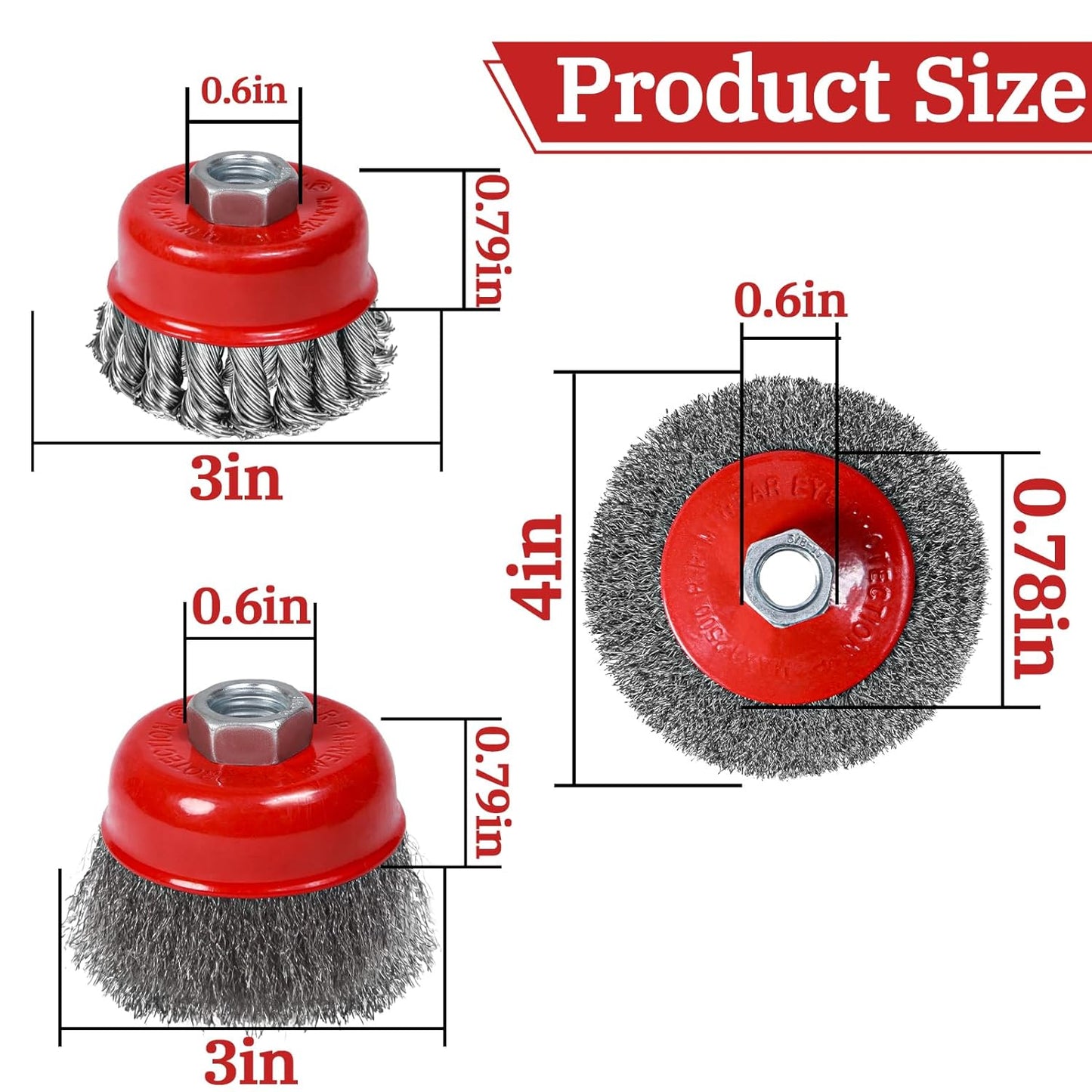 8Pack Wire Wheel Cup Brush Set 3&4 Inch