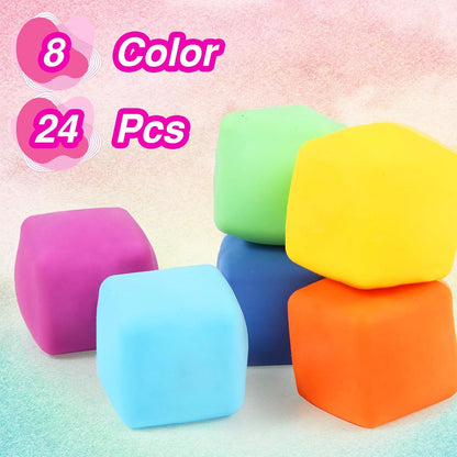 24 Pack Slow Rising Stress Cube  Dough Stress Balls Soft Fidget Squishy Toys