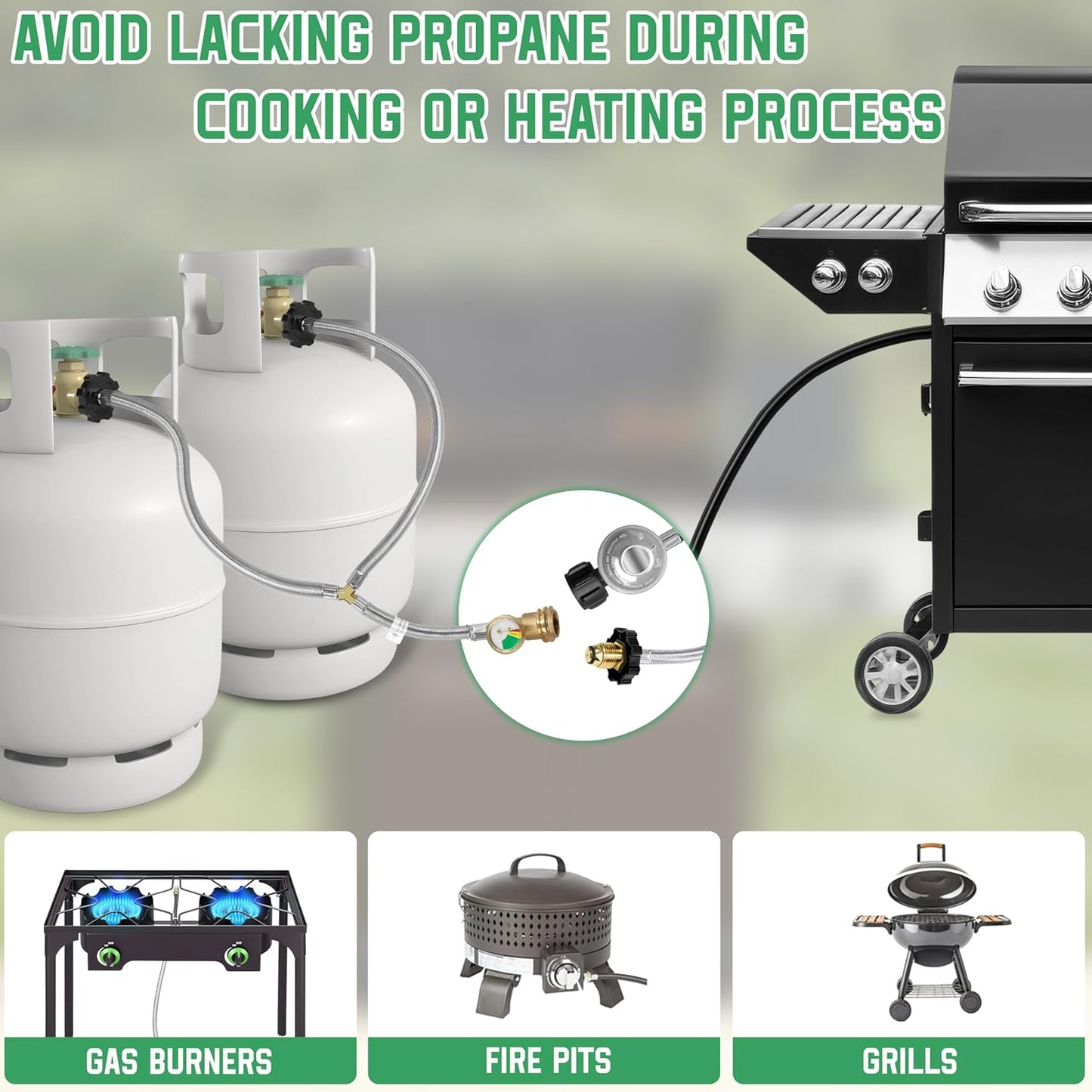 Y Splitter Hose with Propane Tank Converter