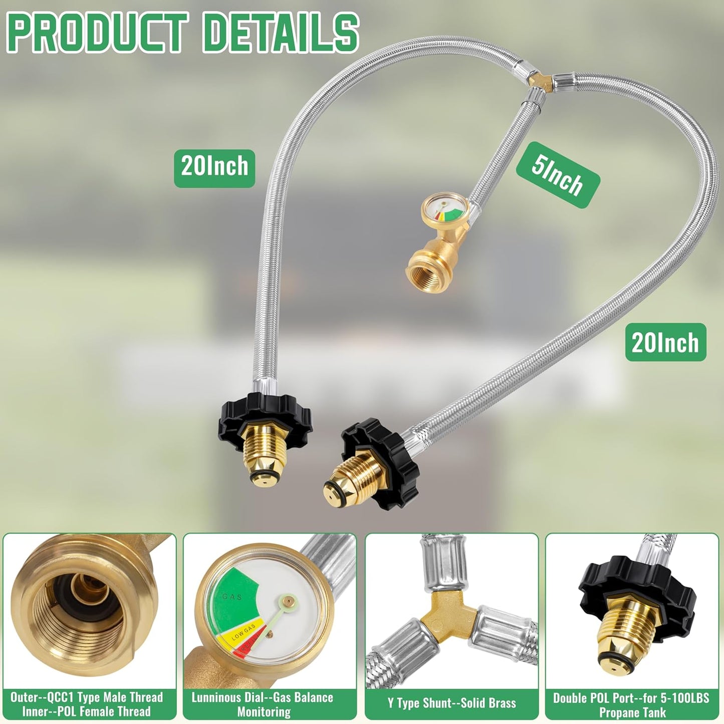 Y Splitter Hose with Propane Tank Converter