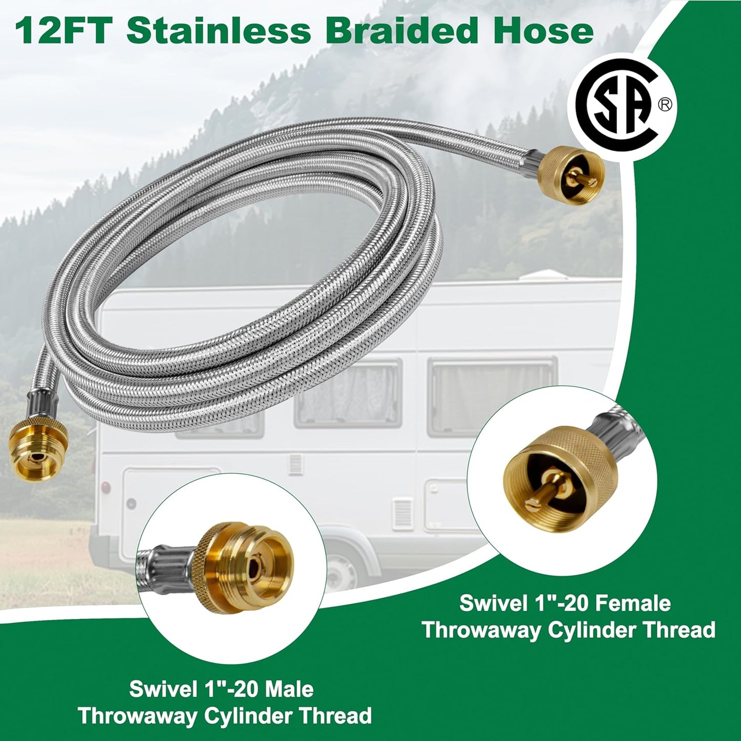 12" Stainless Steel POL to QCC1 Adapter Hose
