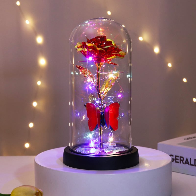 Mothers day gifts eternal butterfly rose display stand with LED lights