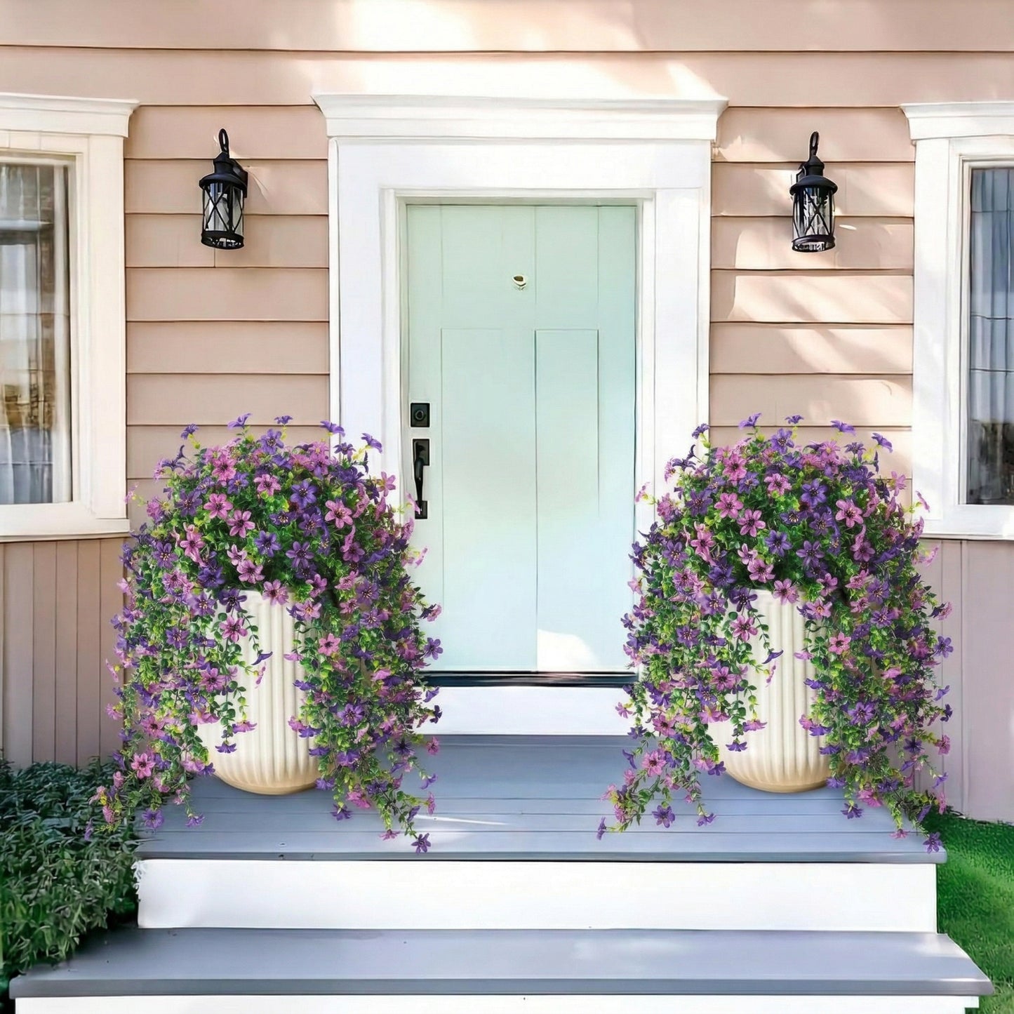 2 PCS Outdoor Cascading Daisy & Eucalyptus Florals – UV Resistant Hanging Faux Flower Bundles