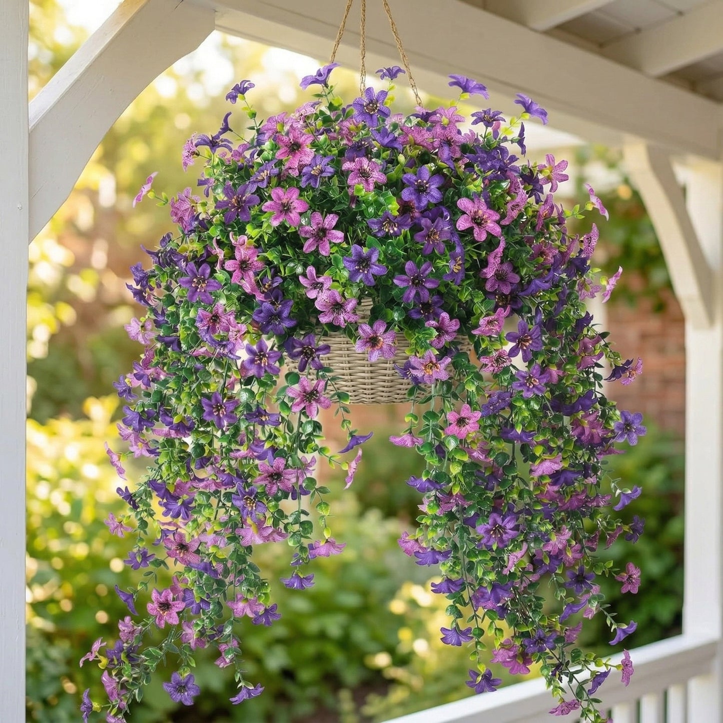 2 PCS Outdoor Cascading Daisy & Eucalyptus Florals – UV Resistant Hanging Faux Flower Bundles