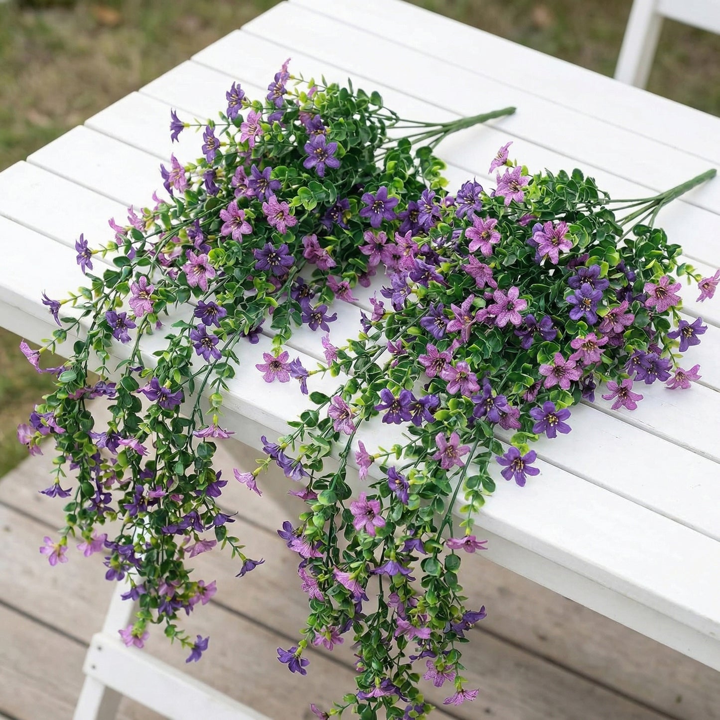 2 PCS Outdoor Cascading Daisy & Eucalyptus Florals – UV Resistant Hanging Faux Flower Bundles