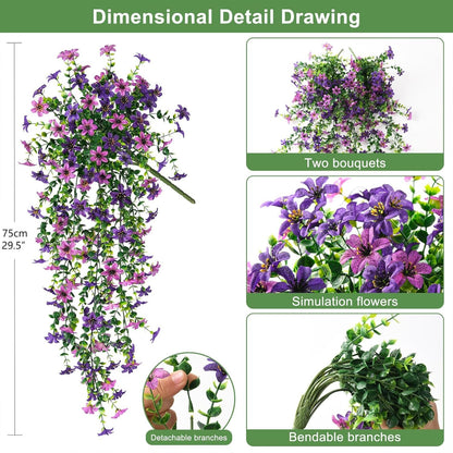 2 PCS Outdoor Cascading Daisy & Eucalyptus Florals – UV Resistant Hanging Faux Flower Bundles