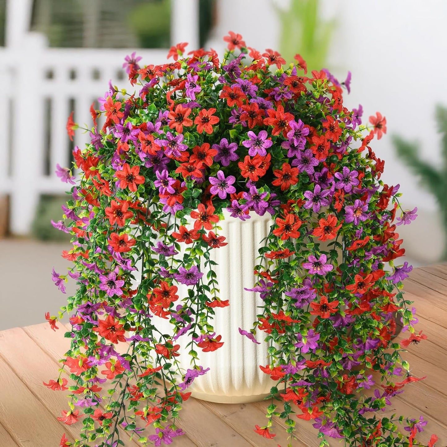 2 PCS Outdoor Cascading Daisy & Eucalyptus Florals – UV Resistant Hanging Faux Flower Bundles