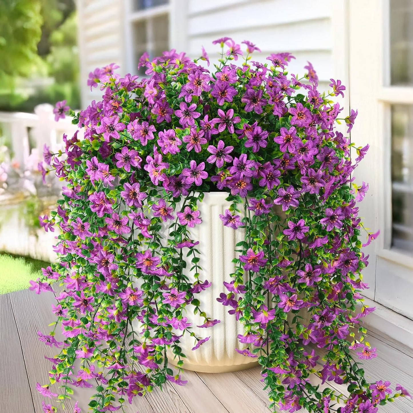 2 PCS Outdoor Cascading Daisy & Eucalyptus Florals – UV Resistant Hanging Faux Flower Bundles